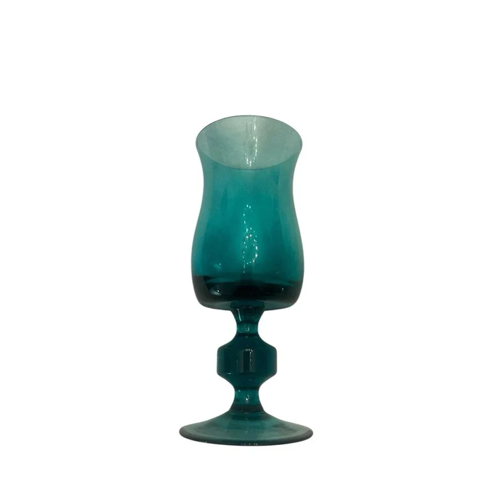 Vintage Teal Blue Art Glass 1 Decanter 6 Wine Glass Very Beautiful Rare!